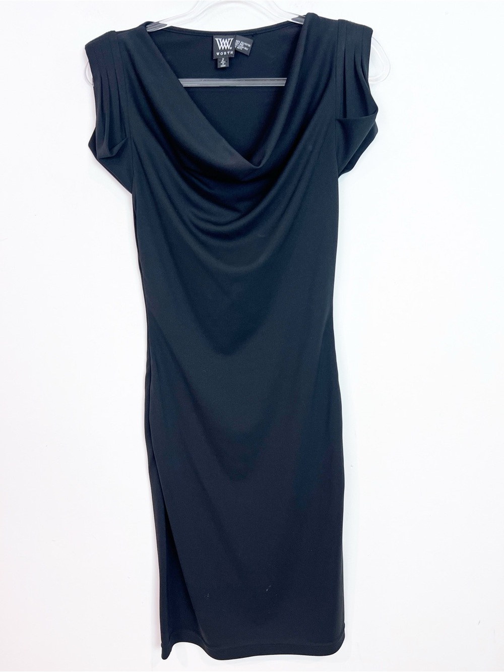 WORTH BLACK COWL NECKLINE CAP SLEEVE DRESS WOMENS SZ 2
